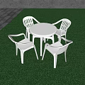 White Round Dining Table Set With Four Chairs On Green Lawn 3d model