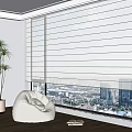 White Bean Bag Chair by Window with City View Plant Wooden Floor and Books