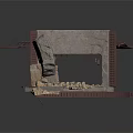 Damaged Building Structure With Stone Wall Brick Debris And Metal Frame