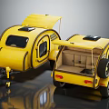Yellow Camper Trailers With Solar Panels Open Rear Door And Interior View 3d model