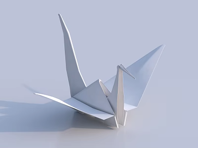 Handmade White Paper Origami Crane With Clean Folds On Light Background 3d model