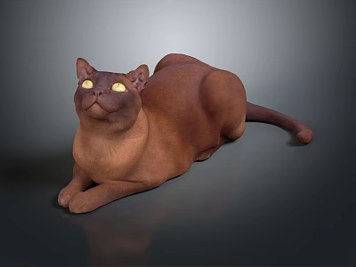 Realistic Brown Cat With Yellow Eyes Lying On Dark Background 3d model