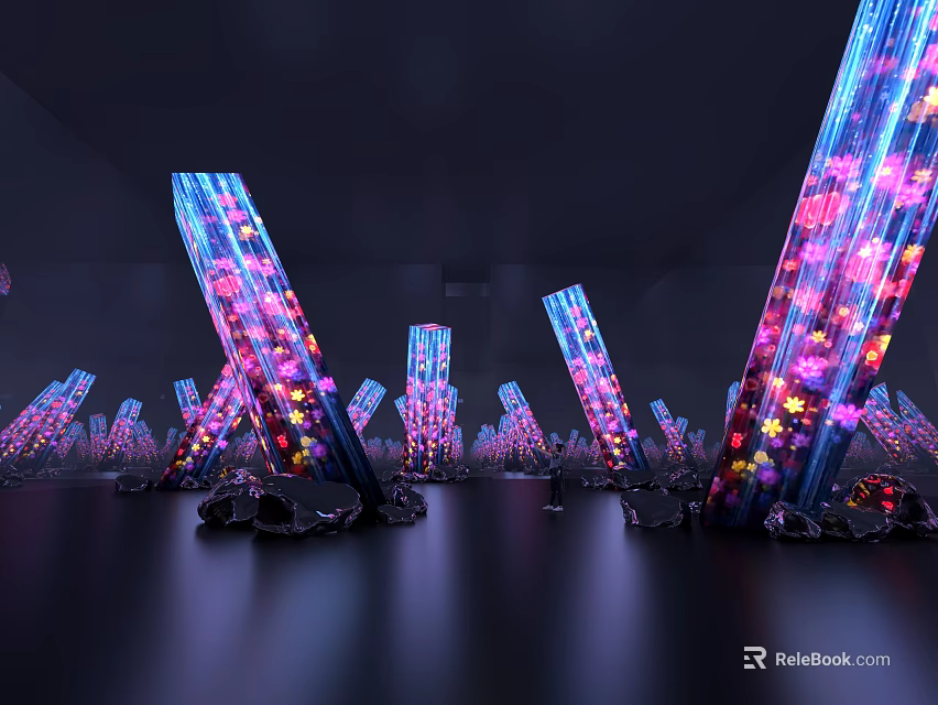 Colorful Illuminated Art Installation With Crystal Columns And Intricate Details 3d model 