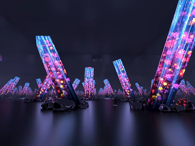 Colorful Illuminated Art Installation With Crystal Columns And Intricate Details 3d model