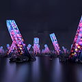 Colorful Illuminated Art Installation With Crystal Columns And Intricate Details