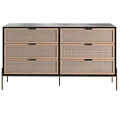 Modern Wooden Decorative Cabinet Featuring Woven Drawer Fronts And Metal Legs