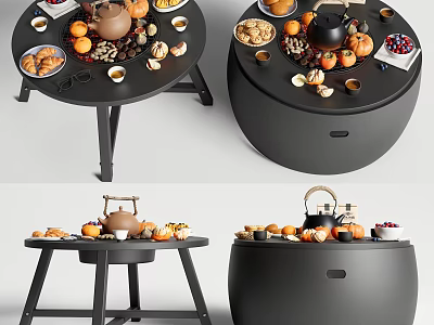 Varied Designs Of Stoves With Tea Sets And Snacks 3d model