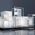 Modern Exhibition Stage With White Frame Structure Transparent Panels And Brand Logos ELLE HESTIA