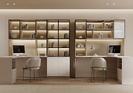 Modern desk and chair bookcase desk and chair combination 3d model