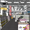 Bright Mall Store With Neatly Arranged Shelves And Various Food Products