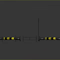 Black And Yellow Striped Industrial Equipment With Metal Support Frames And Arms