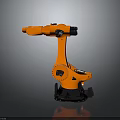 Orange Industrial Robotic Arm With Articulated Joints And Stable Metal Base