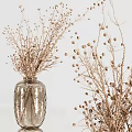 Two Glass Vases With Dried Flowers Oval And Spherical Design On Wooden Tray Light Background