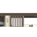 Modern Chinese Entrance Gate With Lattice Design Plaque Metallic Frame And Overhanging Roof