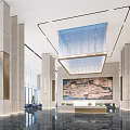 Modern Sales Office Lobby With Wave Like Chandelier Marble Floor And Reception Desk