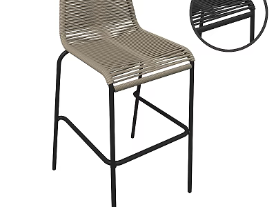 Modern Beige Woven Bar Stool With Black Metal Legs And Woven Texture 3d model