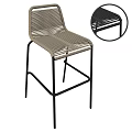 Modern Beige Woven Bar Stool With Black Metal Legs And Woven Texture