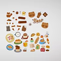 Cute Cartoon Bear Themed Wall Decor With Food Elements And Sweet Designs