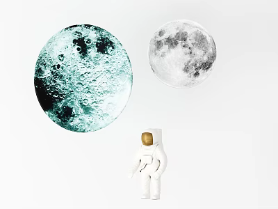 Decorative Ornament Set with Two Moon Plates and Astronaut Figurine for Modern Home 3d model