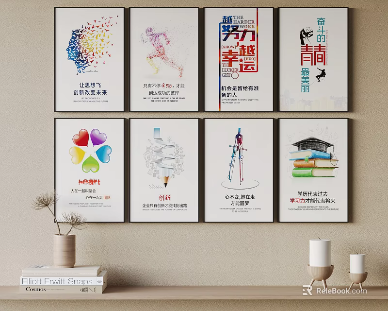 Decorative Inspirational Wall Posters With Colorful Patterns Text And Motivational Themes 3d model 