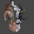 Anthropomorphic Husky And Wolf Game Movie Characters Waving Standing In 3D Render