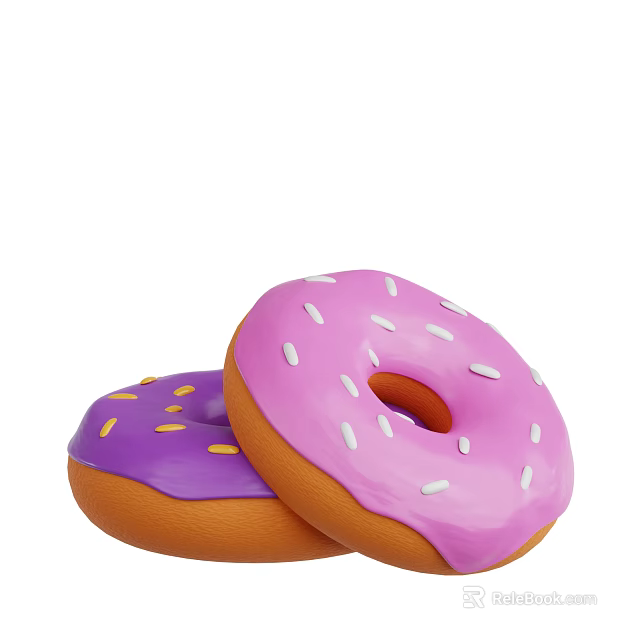 Appetizing Stacked Donuts Featuring Pink Frosting White Sprinkles And Purple Frosting Yellow Sprinkles 3d model 