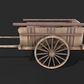 Old Fashioned Wooden Cart With Large Wheel And Rustic Wooden Structure