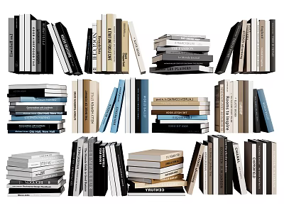 Assorted Books and Magazines in Stacks with Different Sizes and Colors 3d model