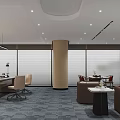 Modern Office Meeting Room With Long Table Chairs Green Plant Glass Partitions And Light Walls