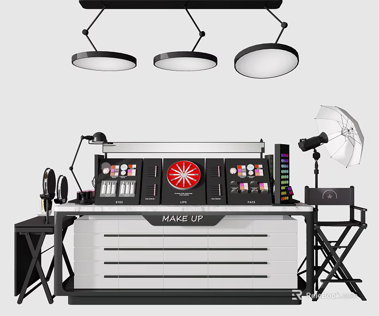 Elegant Makeup Display Shelf With Cosmetics Products Lighting And Professional Setup 3d model