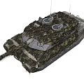 Detailed Military Battle Tank With Camouflage Paint Turret Gun Barrel Tracks And Antennas