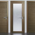 Modern Wooden Hinged Doors With Frosted Glass Panel And Silver Handles For Home