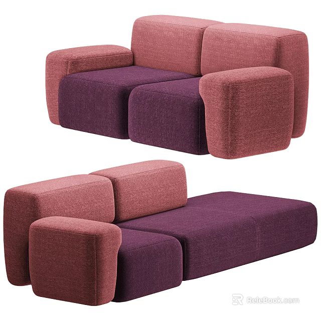 Modern Modular Sofa Set With Pink And Purple Fabric Sections For Contemporary Living Space 3d model 