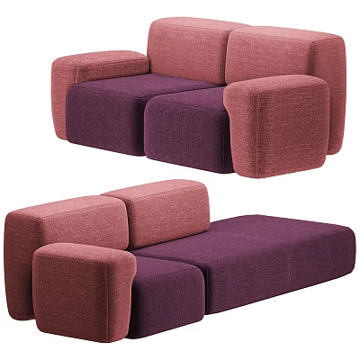 Modern Modular Sofa Set With Pink And Purple Fabric Sections For Contemporary Living Space 3d model