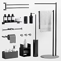 Modern Bathroom Interior With Black Shelf Towel Bar Toilet Paper Holder And Soap Dispenser