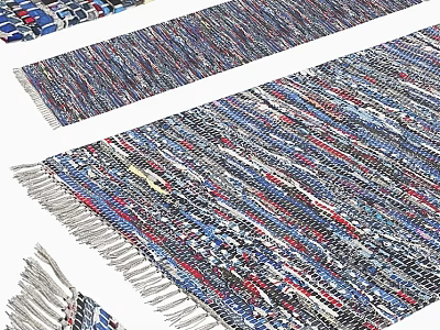 Colorful Square Rugs With Braided Texture And Fringes In Blue Red Black White 3d model