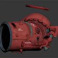 Red Armored Mechanical Construct With Halo Large Wheels And Pipes 3d model