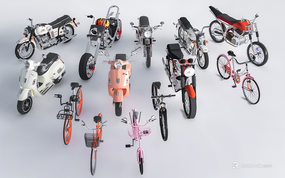 Different Types Of Motorcycles With Vintage Modern Designs Multiple Styles And Colors 3d model 