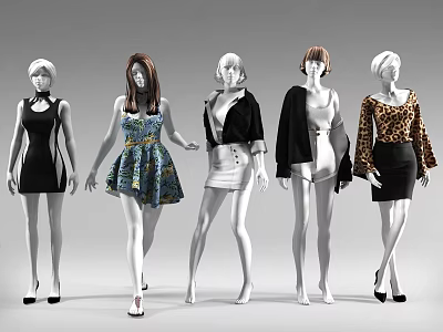 Fashion Mannequins Wearing Different Stylish Dresses Tops And Skirts In Modern 3d model