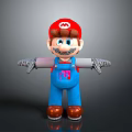 3D Cartoon Character In Red Hat Blue Overalls With Open Arms Brown Shoes And Braces