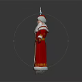 Santa Claus Wearing Red Robe with Golden Decorations Holding Blue Snowflake Staff on Gray Background