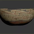 Ancient Ceramic Bowl Sculpture With Cracked Orange Interior And Decorative Patterns