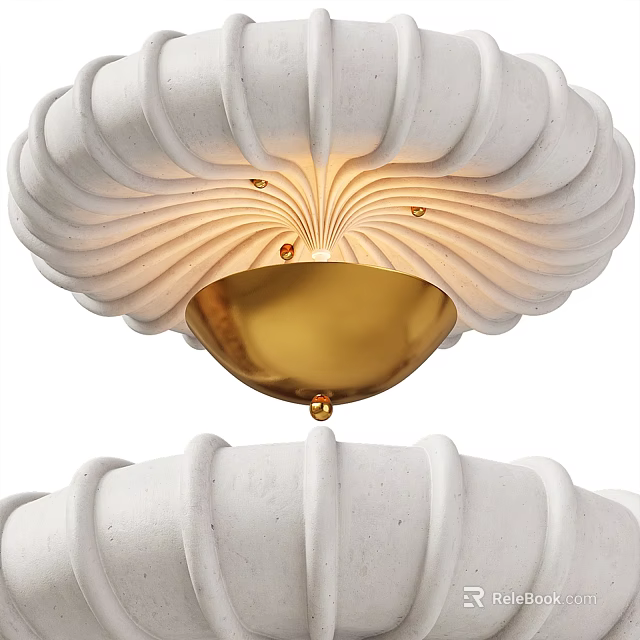 Elegant Modern White Wave Design Decorative Ceiling Light With Golden Interior 3d model 