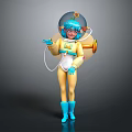 Game Movie Character 3D Model With Blue Hair Astronaut Helmet Yellow Bodysuit Blue Boots Backpack