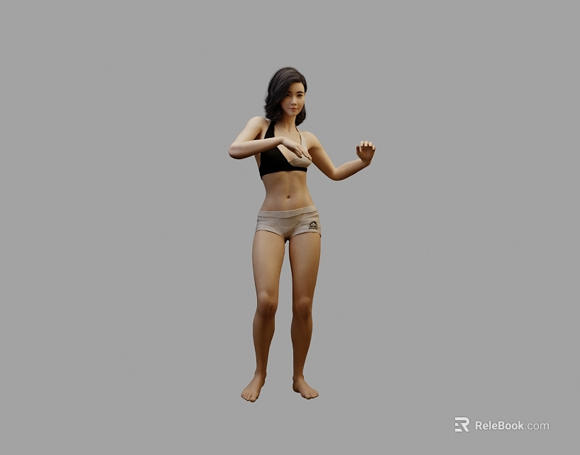 Fit Athletic Woman Posing in Sports Bra and Shorts on Gray Background 3d model 