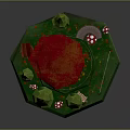Mushroom Shaped Scene Structure Featuring Red Cap Green Trees Pumpkins Small Mushrooms And Slide