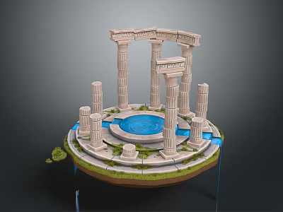 Classical Architecture Model With Circular Platform Central Blue Pool And Decorative Columns 3d model