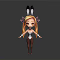 3D Cartoon Character With Rabbit Ears Long Blonde Hair Bow And Bodysuit