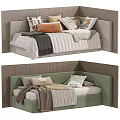 Cozy Children's Bed With Upholstered Headboard Letter Patterned Pillows And Soft Blankets