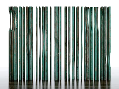 Modern Room Divider With Vertical Green Brown Slats And Textured Design 3d model